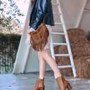 Rilista Womens V Cutout Ankle Boots Pointed Toe Chunky Block Stacked Heel Booties Side Zipper Shoes