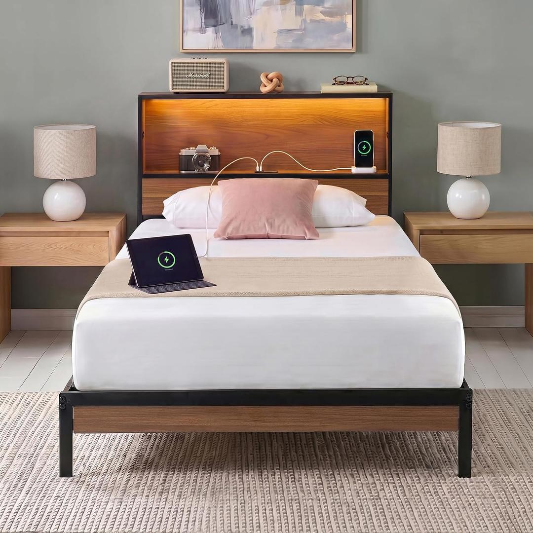 Zinus Kai Platform Bed Frame, RGB LED Lights, USB Charging Station, Twin