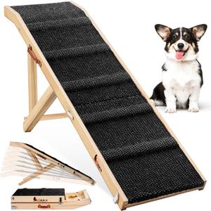 Dog Ramp for Couch, 49" Long Foldable Pet Ramp for Small Large Dogs, Dog Ramps for Bed, High Traction with Platform 6 Adjustable Heights 18" to 21.5" Up to 220LBS, Black (49"X 17inch)