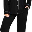 Swomog Button Up Pajama Set For Women M, Black