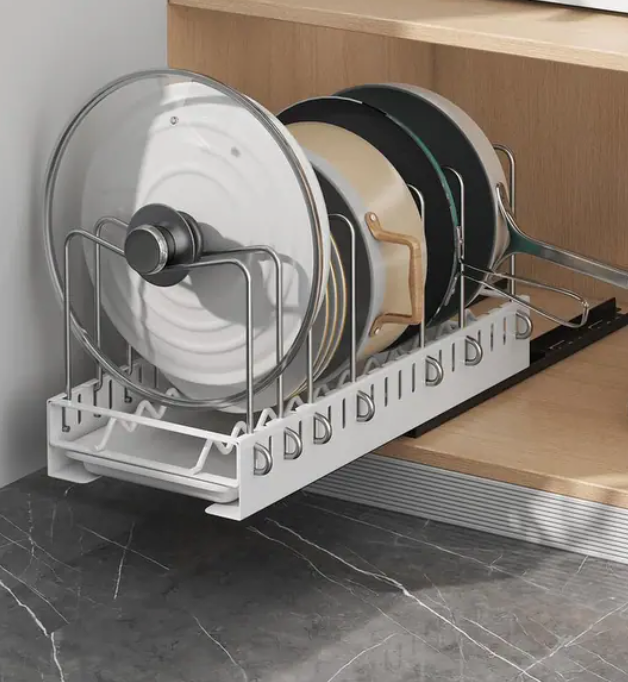 10 Divers Pot Lid Organizer Pot Lid Holder, Cabinet Pull Out Shelves, Slide Out Cabinet Organizer, Pot Lid, Bakeware and Pan Organizer(white)