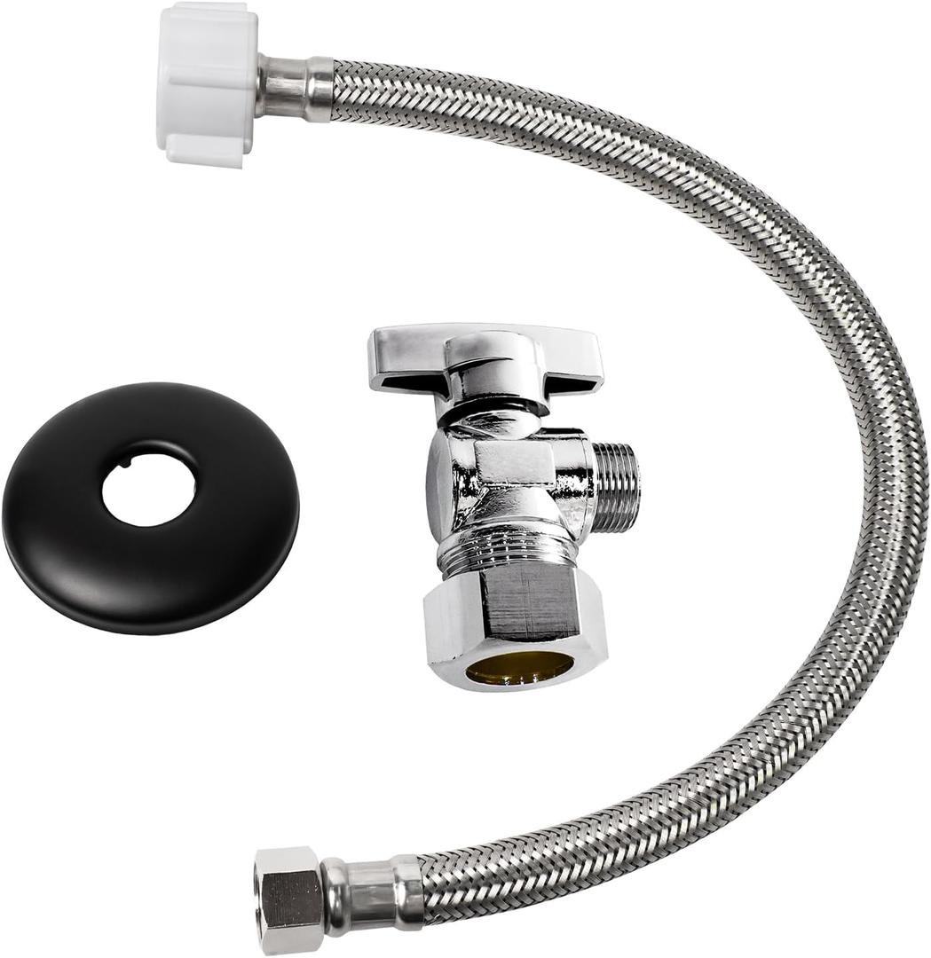 Toilet Connector Plumbing kitComplete Toilet Set Valve, 1/2 inch NOM Inlet x 3/8 inch OD Compression Outlet Angle Shut Off