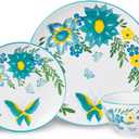 HomePop Ceramic 12-Pieces Dinnerware Sets,Dish Plates and Bowls Sets - Blue Turquoise