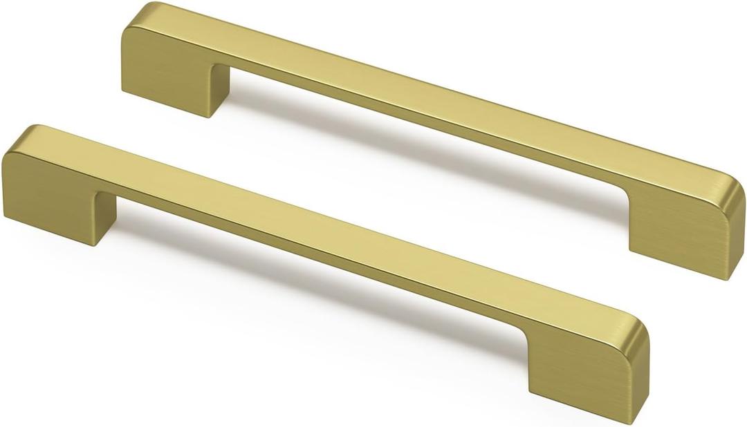 Rergy Cabinet Pulls Kitchen Handles for Cabinets, 10Pack Bronze Gold 6-1/4inch Hole Center, Square Drawer Hardware Zinc Alloy Dresser Handle for Cupboard