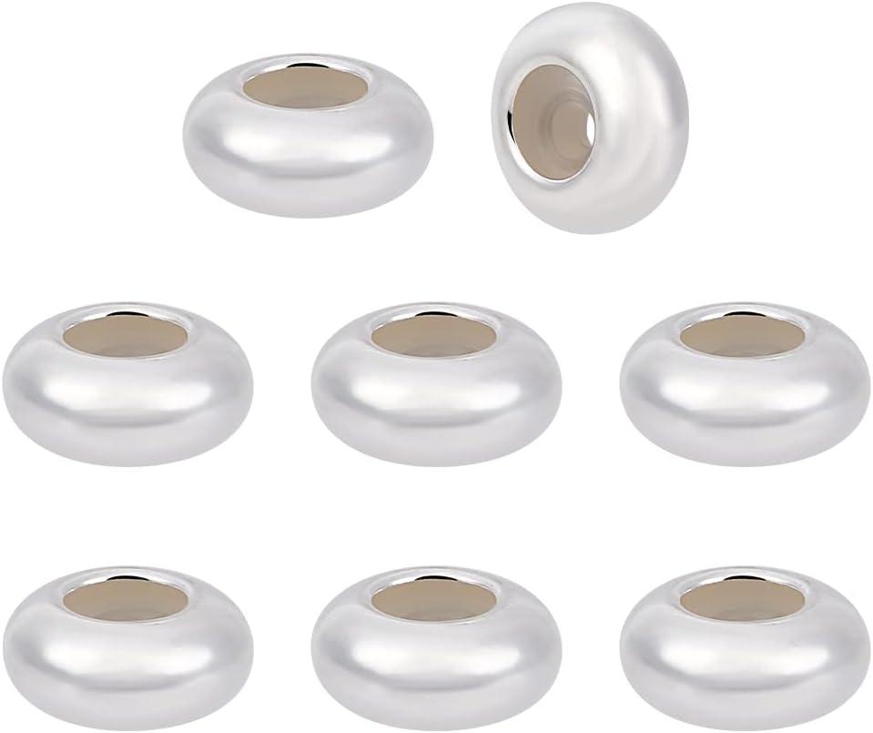 BENECREAT 8pcs Stopper Beads 925 Sterling Silver Spacer Bead 6mm Clip Stopper Charms Rondelle Bead with Silica Gel for DIY Bracelet Necklace Jewelry Making Accessorie (6x3mm)