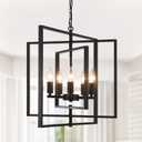 Modern Black Chandelier for Dining Room 5-Light Lantern Pendant Light Fixtures Rustic Geometric Farmhouse Chandeliers Industrial Hanging Light for Kitchen, Entryway, Foyer, Hallway, Bedroom,E12