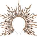 Sunburst Goddess Halo Crown - Spiked Renfaire Sun Headband Virgin Mary Headpiece for Women Renaissance Halloween (Gold)