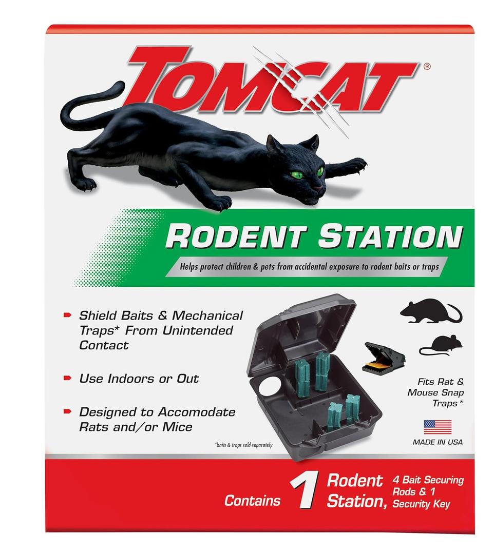 Tomcat Rodent Station, Includes 1 Rodent Station with 4 Bait Securing Rods and 1 Security Key - Fits Rat or Mouse-Sized Traps (Baits & Traps Sold Separately) - Use Indoors or Outdoors