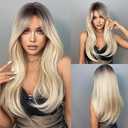 HAIRCUBE Ombre Light Blonde Wigs for Women, Long Straight Wigs with Bangs Heat Resistant Fiber Synthetic Wigs
