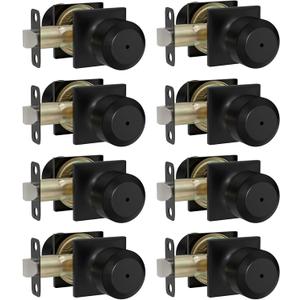goldenwarm 8 Pack Matte Black Door Knobs Interior, Privacy Door Knob Bedroom, Black Interior Door Knobs with Square Plate