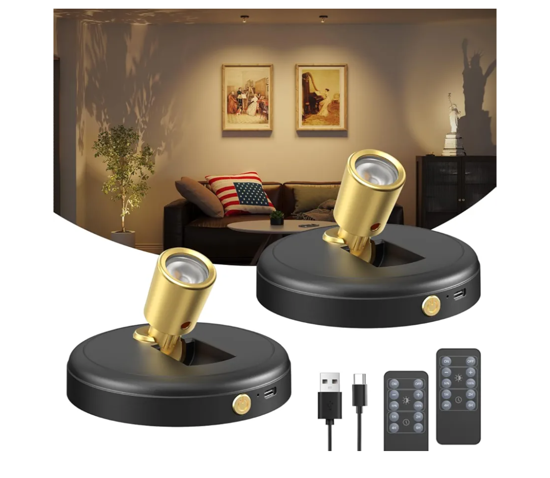 Spot Lights Indoor Led Spotlight: Rechargeable Battery Wireless Up Lights Indoor - Plants Tree Artwork Portrait Picture Display Accent Lighting for Home Decorators Homeowners Art Collectors(2 Pack)
