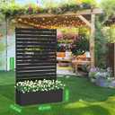 1 Panel No-Dig Metal Patio Privacy Fence Screen with Planter Box, 73.8" H 45.3" W Air Conditioner Fence Enclosure, Rustproof Outdoor AC Fence Cover for Trash Cans, Pool Equipment & Garden Decor