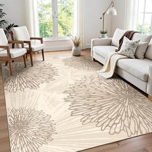 WITSHOCK 5x7 Area Rugs for Living Room: Beige Floral Washable Rugs for Bedroom Dining Room Office Nursery Modern Non-Slip Stain Resistant Low Pile Home Decor (Beige/ Brown, 5'x7'）
