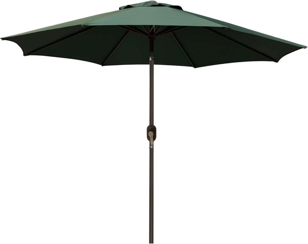 Blissun 9' Outdoor Patio Umbrella, Outdoor Table Umbrella, Yard Umbrella, Market Umbrella with 8 Sturdy Ribs, Push Button Tilt and Crank, Dark Green