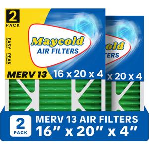 Maycold MERV 13 16x20x4 Air Filter (2-Pack), High-Efficiency Pleated AC & Furnace Filters, Actual Size: 15.88 x 19.88 x 4.31, Individually Wrapped in Plastic