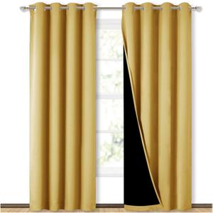NICETOWN 100% Blackout Window Curtain Panels, Heat and Cold Blocking Drapes with Black Liner for Nursery, 84 inches Drop Thermal Insulated Draperies (Yellow, 2 Pieces, 52 inches Wide Each Panel)