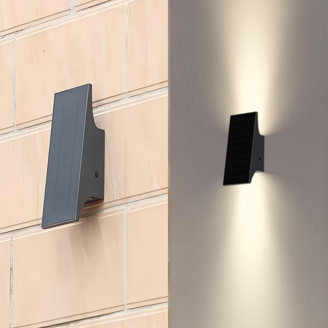 Solar Outdoor Lights, 3000K 700LM Solar Wall Lights Outdoor Up and Down, Dimmable Solar Sconce Lights, IP65 Waterproof Outdoor Solar Lights for Yard Patio Garage Porch, 1pcs