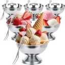 MIVIDE 6 Pack Ice Cream Cups, Stainless Steel Ice Cream Bowl, Dessert Cups with Forks Serving Dessert Bowls Silver Coupe Glasses for Pudding Dessert Frozen Yogurt Fruit