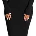 Yanfoam Women's Sexy Bodycon Long Sleeve Skew Collar Ribbed Party Club Basic Maxi Dress L