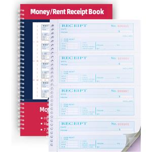 Money Rent Receipt Book,7.9x11.22 Inches 3 Part Carbonless,Receipt Book with Carbon Copies,Cash Receipt Book,100 Sets per Book