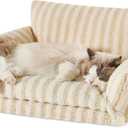 Hollypet Cat Bed Fluffy Plush Mutifuctional Double-Layer Soft Pet Couch Orthopedic Sofa Nest Beds for Small Cats and Dogs, Beige (25x20x13 inch)