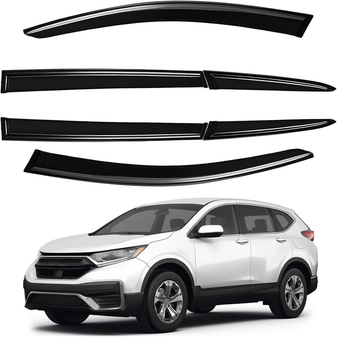 AUXKO 6Pcs Tape-on Rain Guards for Honda CRV 2017-2022 | Shatterproof, Easy Install, Extra Durable, Fits Great, High Quality, Black Auto Accessories, Side Window Deflector & Visors