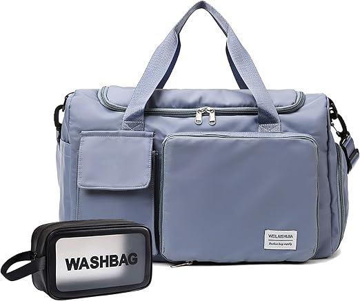 Travel Bag, Large Capacity Folding Travel Bag, Sports Gym Bag with Wet Pocket & Shoes Compartment, Foldable Travel Duffel Bag, Weekender Overnight Bag for Women and Man, Blue