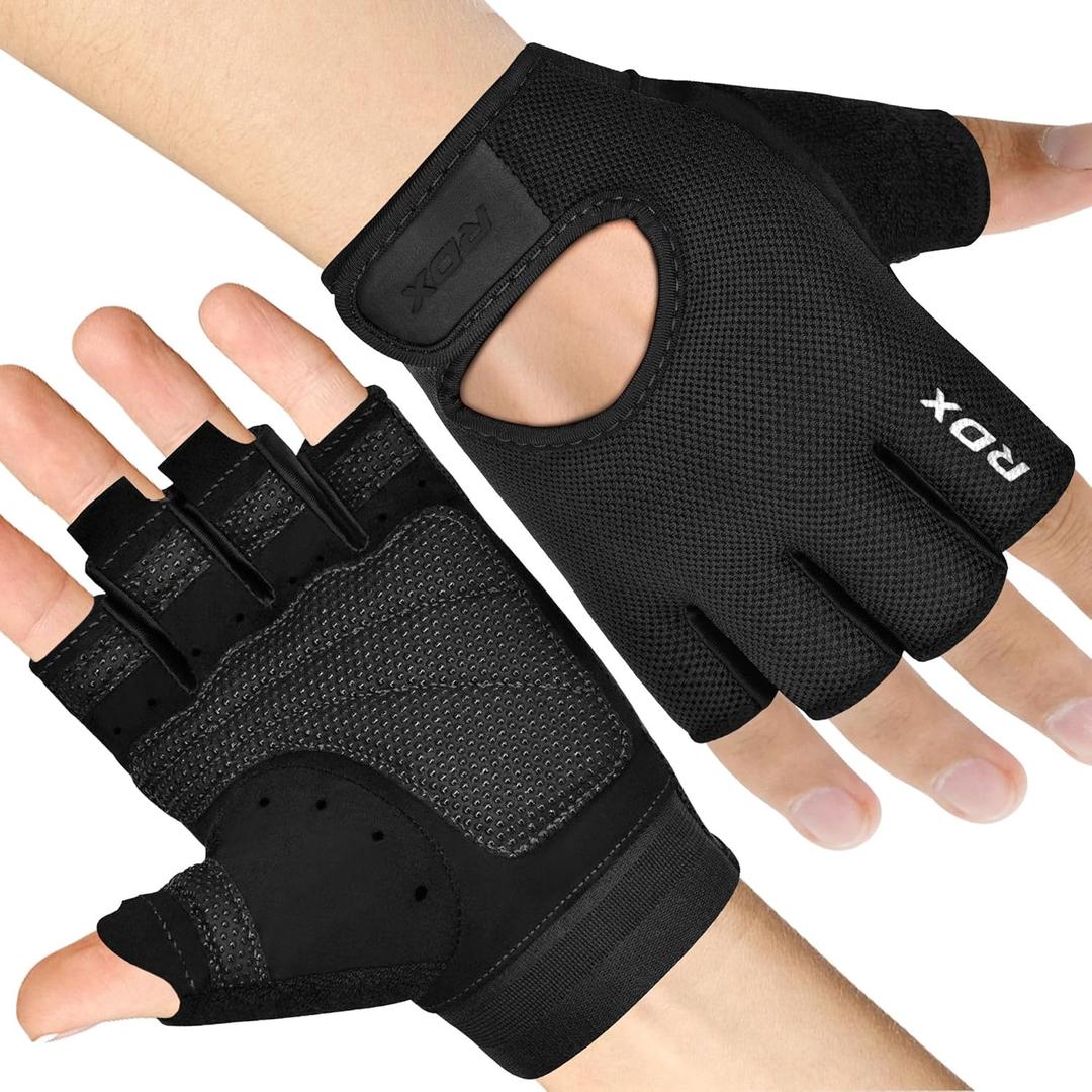 RDX Weight Lifting Gloves Gym Fitness Workout, Anti Slip Palm Protection Half Finger Exercise Glove for Powerlifting Deadlifting Bodybuilding Calisthenics Cycling Rowing Climbing Training, Men Women (Large, Black)