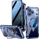 [360 Rotatable CD Stand & Built-in Privacy Screen Magnetic Case for iPhone 17 Pro Max [Compatible with MagSafe & Full Signal] Shockproof Full Body Anti-Spy Cover for 17 Pro Max-Blue