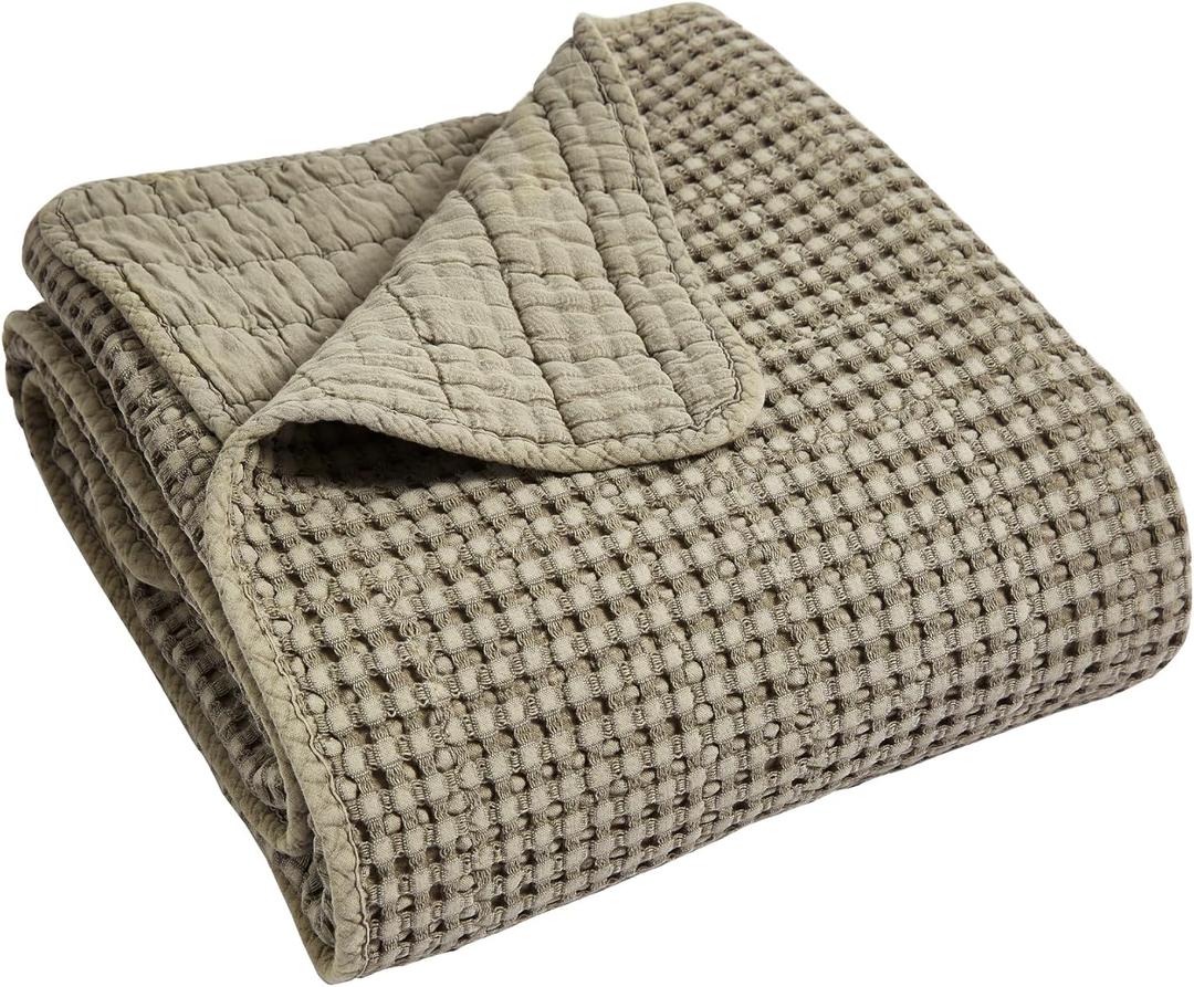 Levtex Home - Mills Waffle - Throw - Taupe Cotton Waffle - Throw Size 50 x 60in.