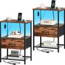 Somdot Nightstand Set of 2 with Charging Station and LED Light for Bedroom, Bedside Table End Table for Dorm Guest Room Bedside Kids Laundry Closet Entryway Hallway, Wood Grain Print