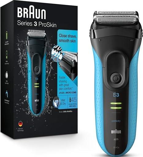 Braun Electric Series 3 Razor with Precision Trimmer, Rechargeable, Wet & Dry Foil Shaver for Men, Blue/Black, 4 Piece | Precision Trimmer, Rechargeable, Wet & Dry, Foil Shaver, 4 Piece
