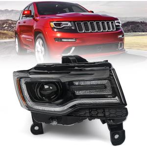 Huray HID Headlight Assembly for Jeep Grand Cherokee 2014-2016 [Only for Xenon Type] [Black Housing] OE Projector Headlamp w/LED DRL Bulbs Right Passenger Side (RH)