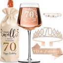 70th Birthday Gifts for Her - Elegant Decorations with Vintage Wine Glasses, Wine Bag, Birthday Sash, Crown, Rhinestone Birthday Tiara, Perfect for Women, Mom, Wife, Grandma, Sister, BFF