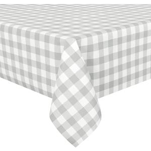 sancua Checkered Vinyl Rectangle Tablecloth, 60 x 84 Inch, 100% Waterproof Oil Proof Spill Proof PVC Table Cloth, Wipe Clean Table Cover for Dining Tables, Buffet Parties, Silver Grey and White