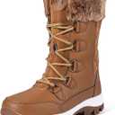 IDIFU Snow Boots Winter Boots for Women Waterproof Comfortable Warm Insulated Non-Slip Outdoor Boots Fashion Hiking Walking Lightweight Lace Up Faux Fur Lined Brown Mid-Calf Booties(Brown, 9)