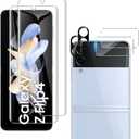 [2 Sets 6 Pack] for Samsung Galaxy Z Flip 4 Screen Protector,Internal Flexible EPU Screen Protector and Tempered Glass Camera Lens Protector, Scratch Resistant, High Definition Bubble Free