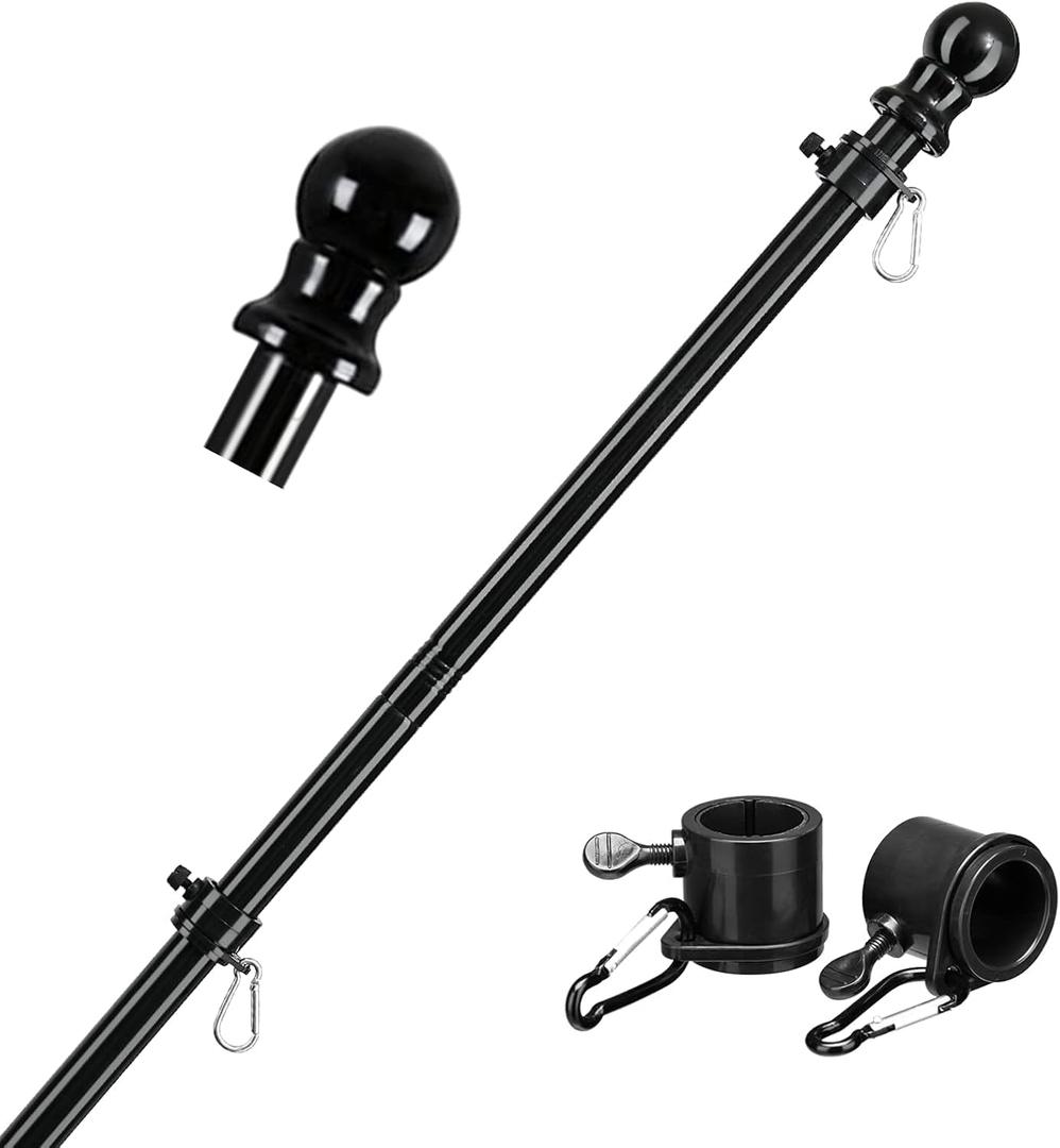 Black Flag Poles for Outside House - 6ft Tangle Free Flag Pole for House,Heavy Duty Metal Flagpole,Outdoor Flagpoles Residential for Porch,Fence (Without Bracket)