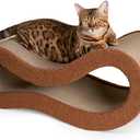 Cloud Lounge Cat Scratching Pad, Reversible Scratch Board with Natural Curves for Freestyle Scratching & Ergonomic Support, Extra Wide Cat Bed for Large Cats, Premium Cardboard & Cozy Fabric (Brown)