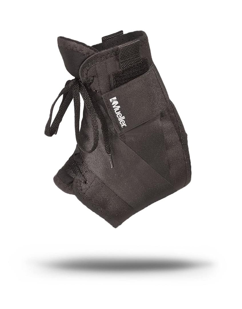 MUELLER Sports Medicine Soft Ankle Brace with Straps, Ankle Pain Relief Support for Men and Women, Ideal for Sprains, Strains, Arthritis, Black, Small