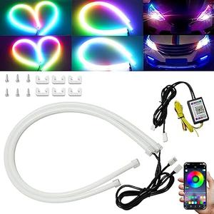 Qasim Sequential LED Strips APP Bluetooth Control RGB Multi Color Headlight 24Inch LED Daytime Running Lights Flexible DRL Tube Strip 12V 2Pack