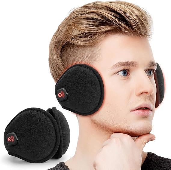 Telepepe Heated Ear Warmers, Foldable Ear Muffs for Men Women, Portable & Lightweight, 3 Heating Modes, Perfect Gifts in Winter for Skiing, Running, Cycling, Camping or Outdoor Working (Black)