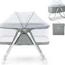 2-in-1 Baby Rocking Bassinet, Foldable Toddler Cradle with 2-Level Adjustable Height, Portable Crib with Mosquito Net & Mattress & Carrying Bag for Newborn 0-5 Months, Gray, BC10083GR