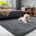 OLANLY 4x8 Area Rugs for Living Room Bedroom, Machine Washable Soft Fluffy Shaggy Bedside Rug, Indoor Floor Carpet for Kids Girls and Boys, Dorms, Nursery Rooms, Home Decor Aesthetic, Grey