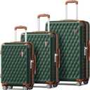 Melalenia Luggage Sets 3 Piece, Hard Shell Carry on Suitcase with Spinner Wheels and TSA Lock, Travel Lightweight Luggage Set for Women, Green Brown