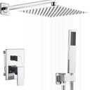 Polished Chrome Shower System 10 Inch Bathroom Luxury Rain Mixer Shower Combo Set Wall Mounted Rainfall Shower Head and Handheld System Shower Faucet Rough-in Valve Body and Trim Included
