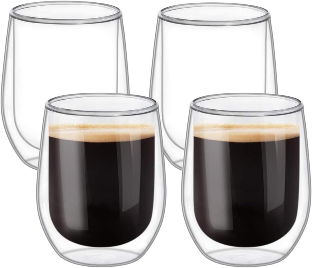 ComSaf Double Walled Glass Coffee Mugs(11 oz/320ml), Thermo Insulated Borosilicate Glasses for Coffee Tea Juice Latte Cappuccino Hot and Cold Drinks/Beverages, Set of 4 ComSaf Double Walled Glass Coffee Mugs(11 oz/320ml), Thermo Insulated Borosilicate Glasses for Coffee Tea Juice Latte Cappuccino Hot and Cold Drinks/Beverages, Set of 4