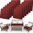 Newwiee 12 Pcs Patio Outdoor Cushion Covers Replacement Waterproof Stretch Sofa Couch Cushion Covers Washable Individual Couch Slipcovers Set Furniture Protector for Pets (20-27 Inch,Dark Red)