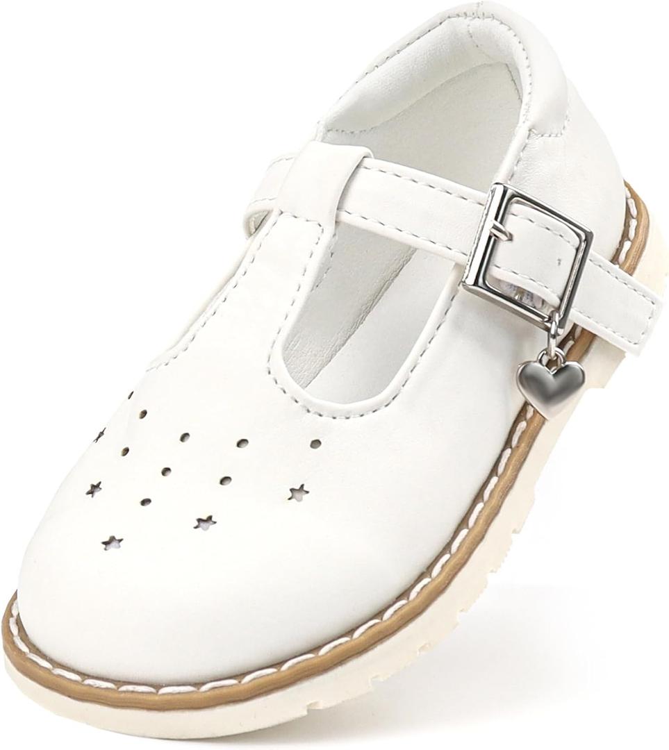 Baby Mary Jane Shoes Flower Infant Newborn Walking Dress Shoes for Wedding Party(Infant/Toddler),White,3
