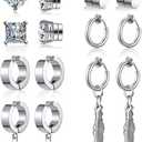 Hicarer 9 Pairs Magnetic Stud Earrings Non Pierced Silver Stainless Steel Feather Dangle Earrings for Women and Men